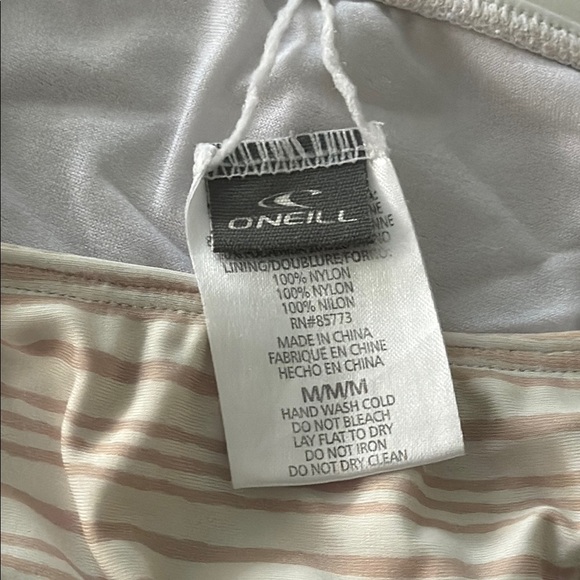 O’Neill white beige tan 2pc Striped Bikini Set top bottom S M swimsuit swimwear - Picture 7 of 8